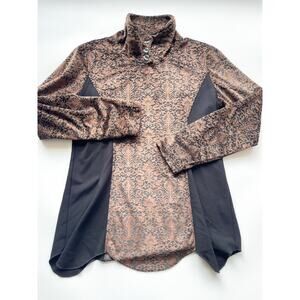 Women's Wooly Bully Wear Black and Tan Floral Jacquard Fleece Pullover Size M